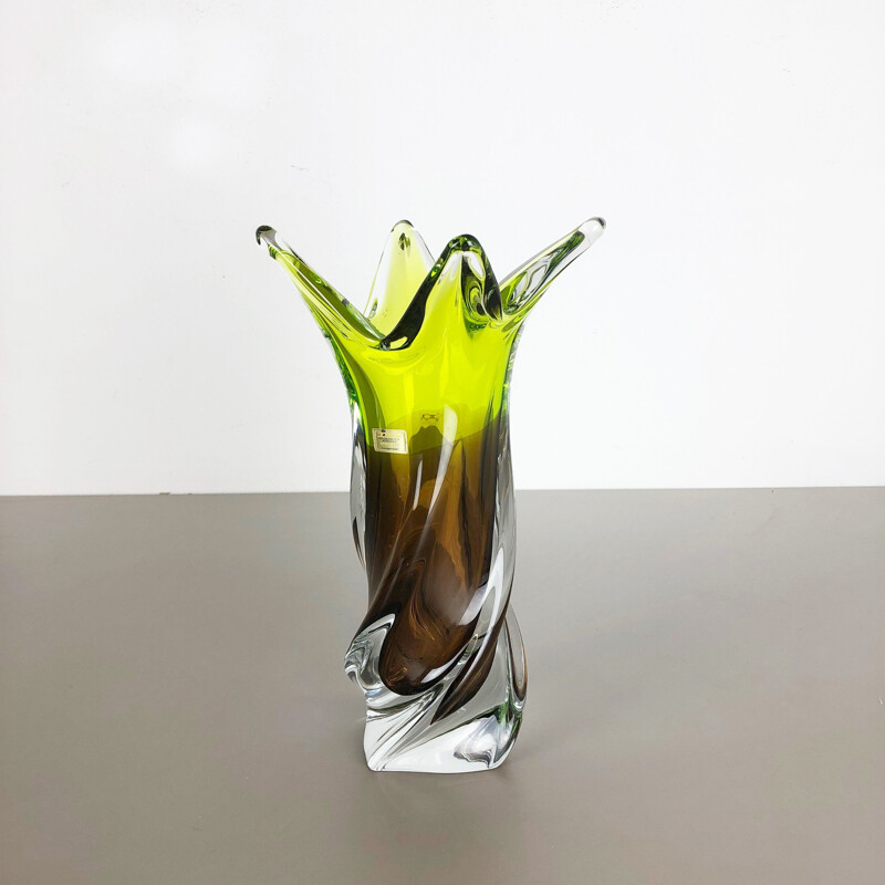 Vaso de vidro de cristal castanho vintage por Joska Waldglashütte, Alemanha 1970