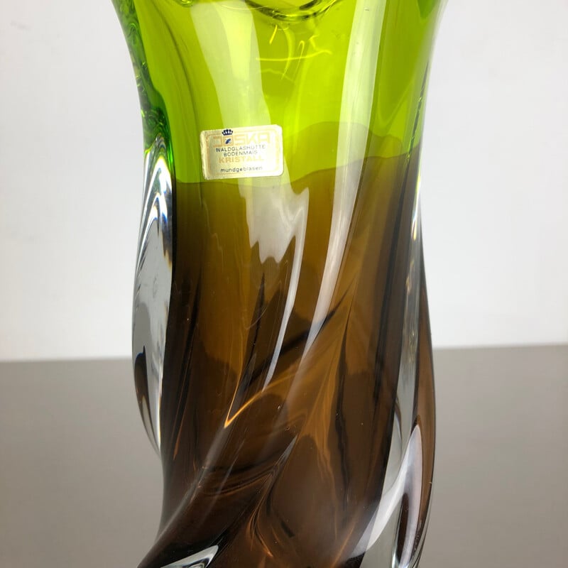 Vintage brown crystal glass vase by Joska Waldglashütte, Germany 1970