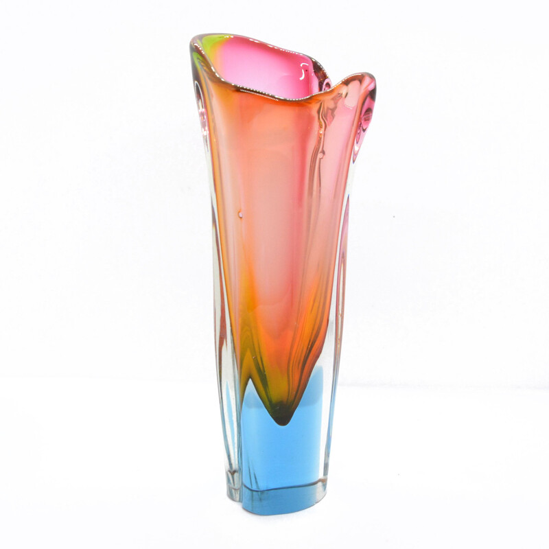 Colorful vase designed by J. Rozinek, Borskie Sklo, Czechoslovakia in the 1960s