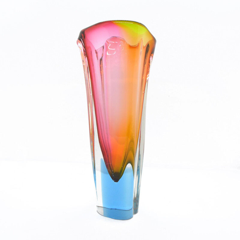Colorful vase designed by J. Rozinek, Borskie Sklo, Czechoslovakia in the 1960s