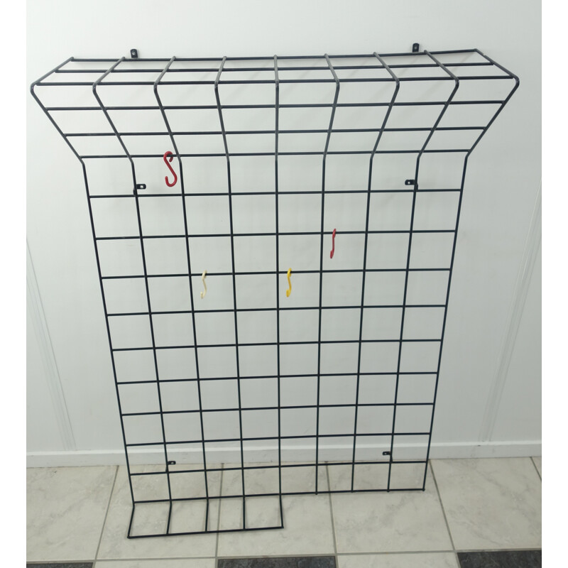 Black metal wire wall coat rack 1960s