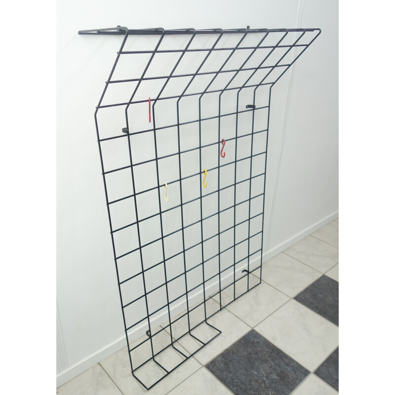 Black metal wire wall coat rack 1960s