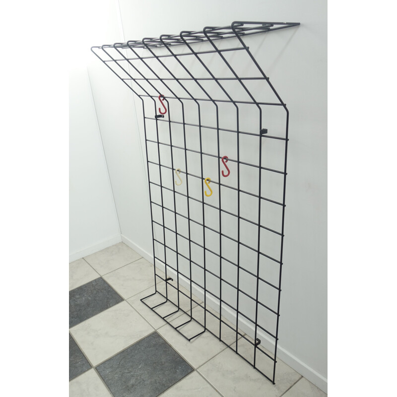 Black metal wire wall coat rack 1960s