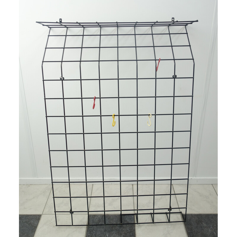 Black metal wire wall coat rack 1960s