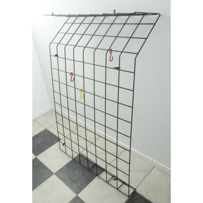 Black metal wire wall coat rack 1960s