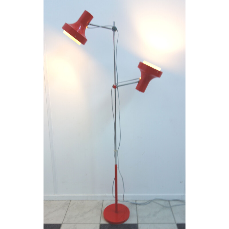 Red metal foorlamp two shades 1970s 