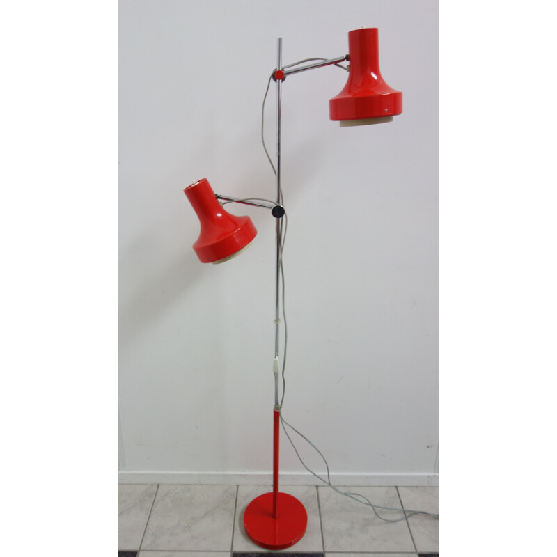 Red metal foorlamp two shades 1970s 