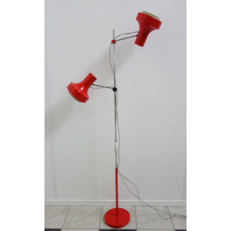 Red metal foorlamp two shades 1970s 