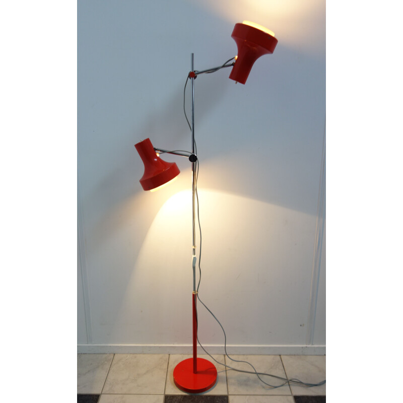 Red metal foorlamp two shades 1970s 