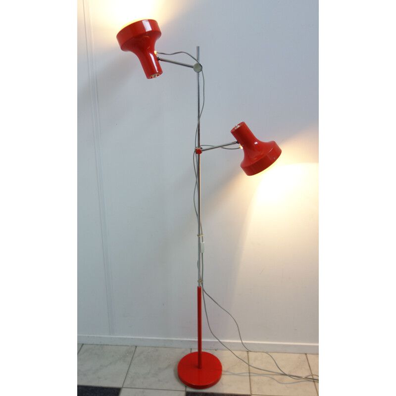 Red metal foorlamp two shades 1970s 