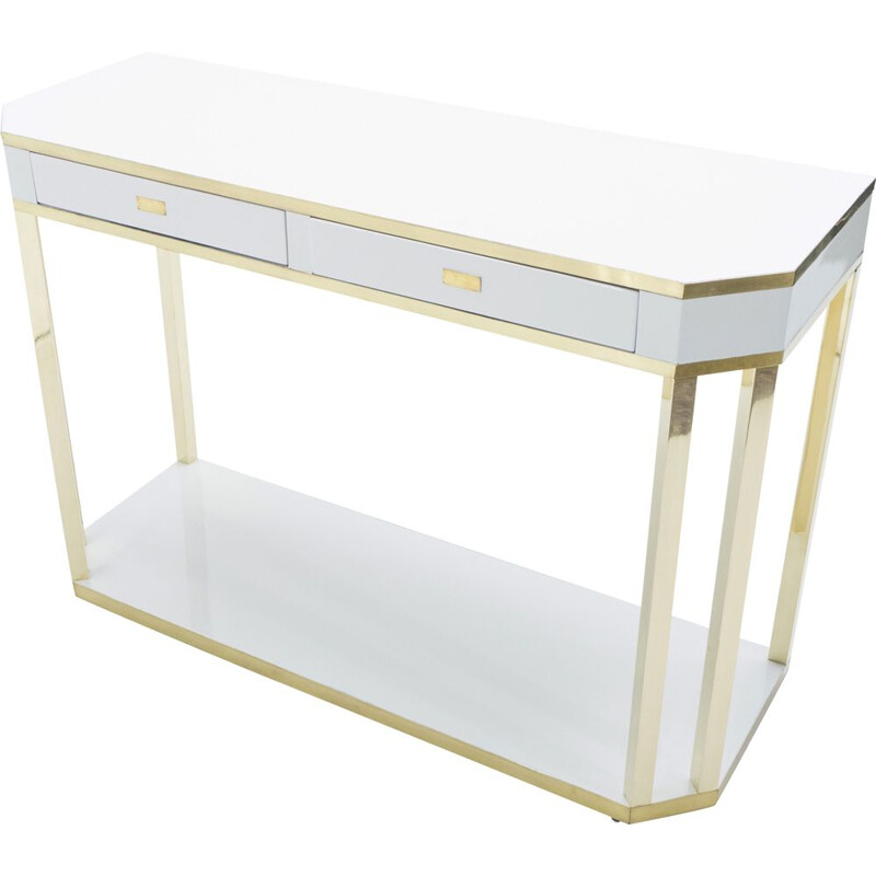 White lacquered and brass J.C. console. Mahey's 1970s