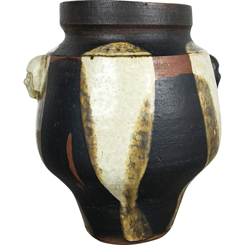Vintage abstract ceramic studio vase "Heads" by Gerhard Liebenthron, Germany 1970