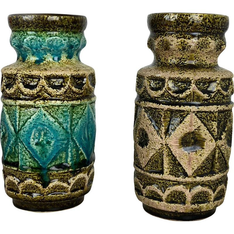 Pair of vintage multicolored ceramic floor vases by Bay Ceramics, Germany 1960