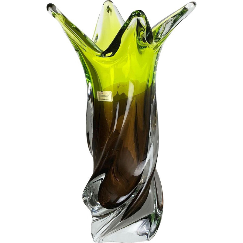 Vintage brown crystal glass vase by Joska Waldglashütte, Germany 1970