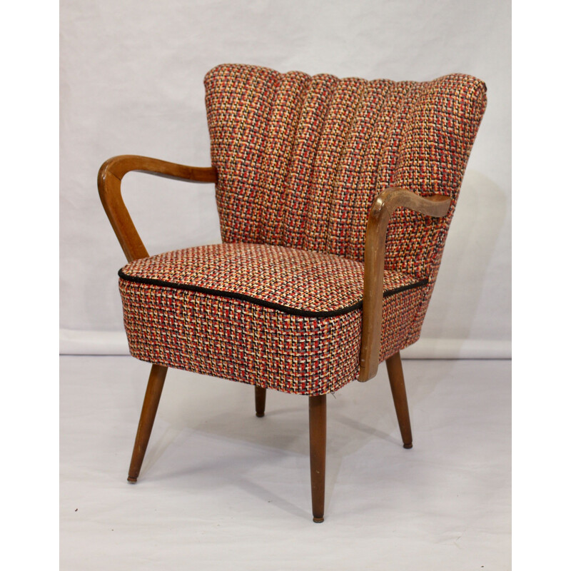 Armchair vintage restored with brown fabric 1950