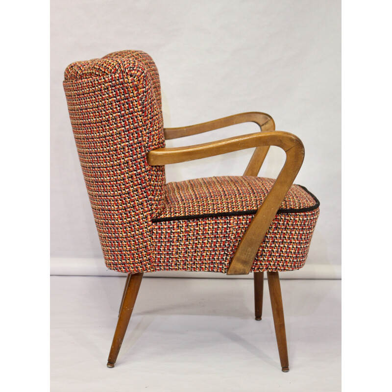 Armchair vintage restored with brown fabric 1950