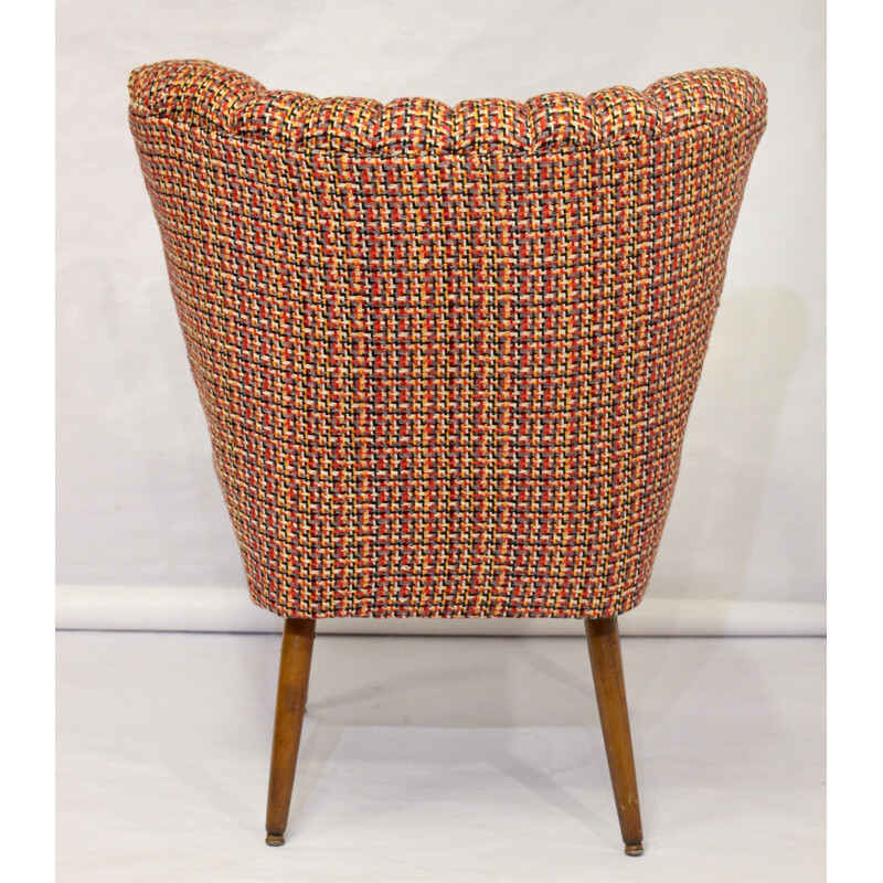 Armchair vintage restored with brown fabric 1950
