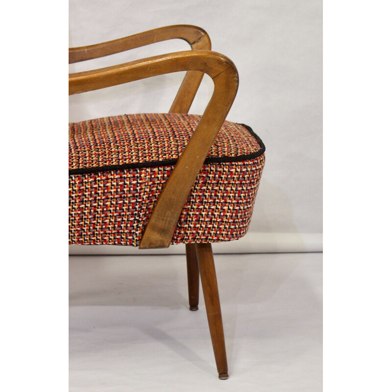 Armchair vintage restored with brown fabric 1950