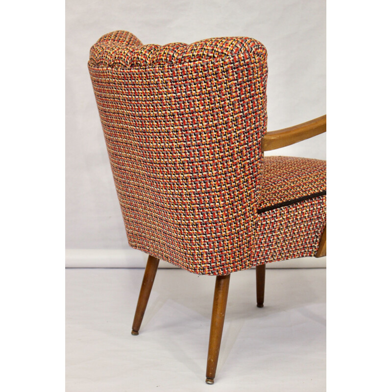 Armchair vintage restored with brown fabric 1950