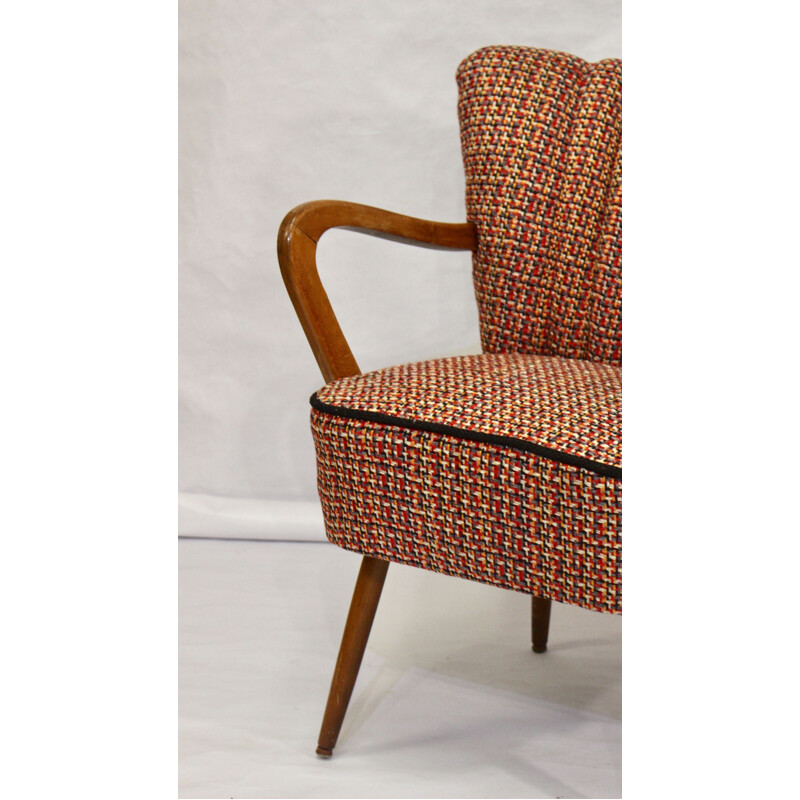 Armchair vintage restored with brown fabric 1950