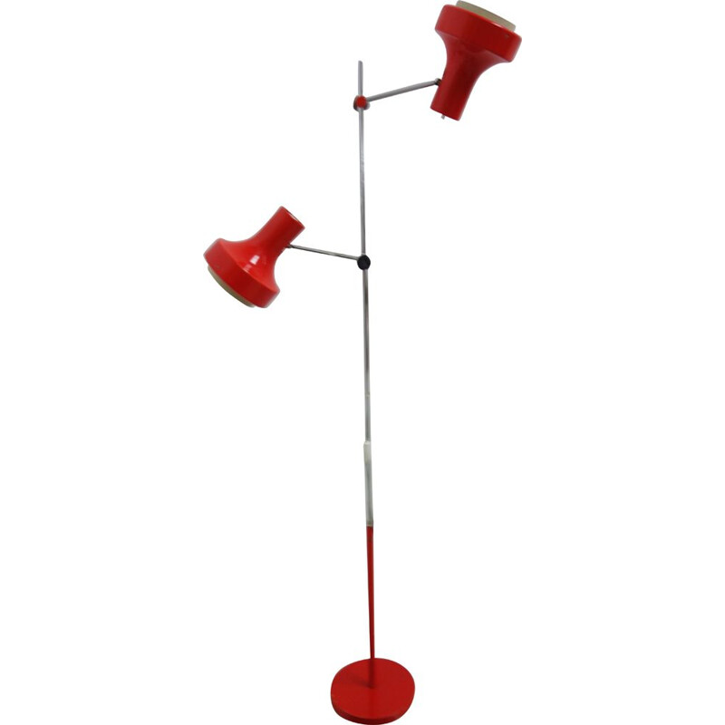 Red metal foorlamp two shades 1970s 