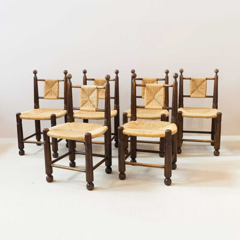 Series of 6 straw chairs 1950s