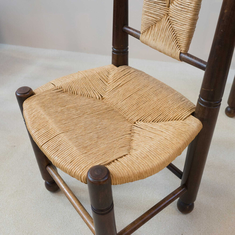 Series of 6 straw chairs 1950s