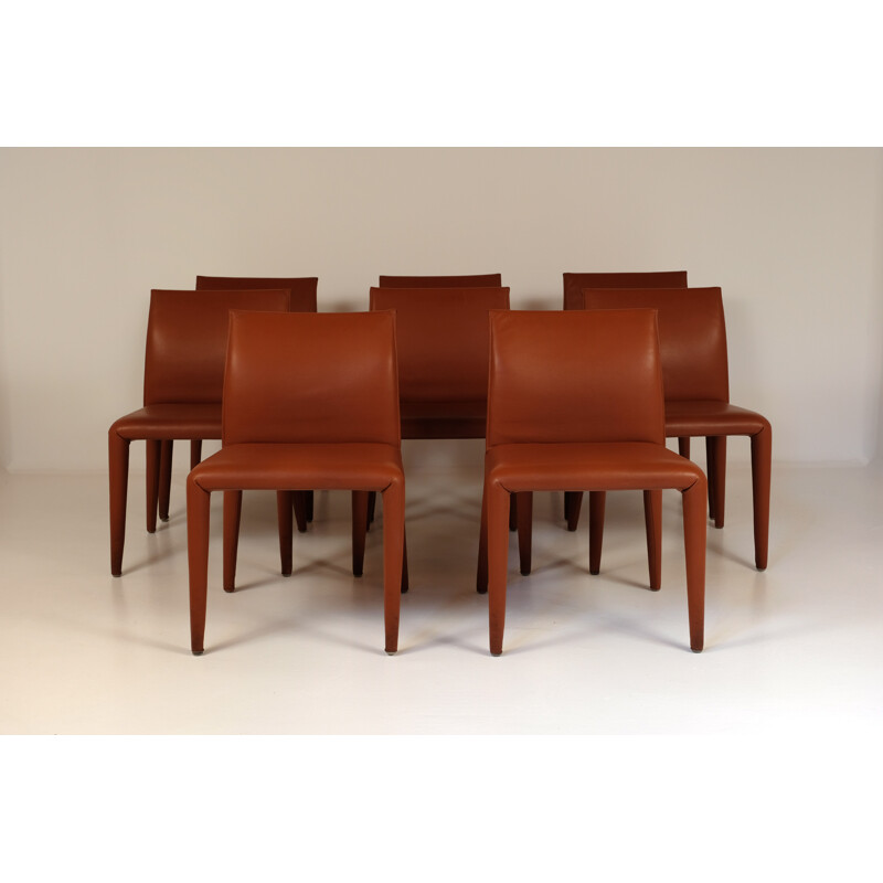 Set of 8 vintage brown leather chairs, Mario Bellini for B&B Italia