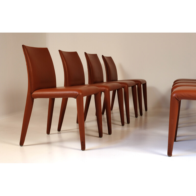 Set of 8 vintage brown leather chairs, Mario Bellini for B&B Italia