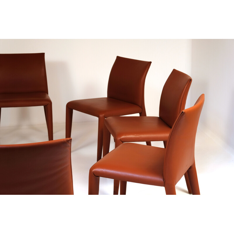 Set of 8 vintage brown leather chairs, Mario Bellini for B&B Italia