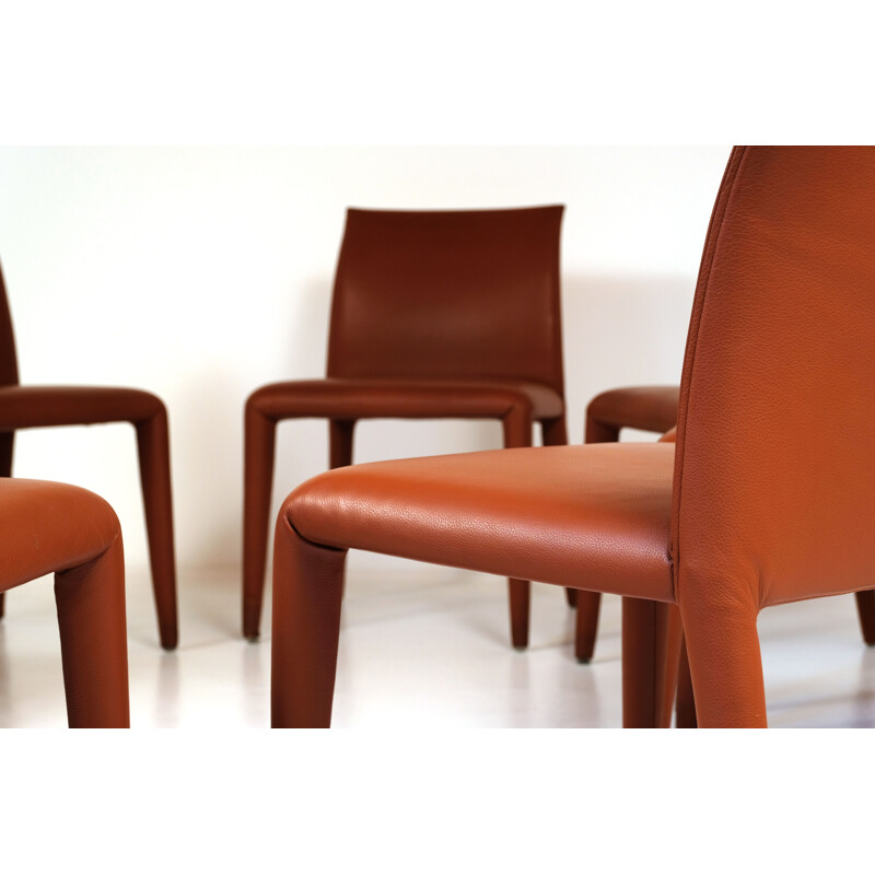 Lot de 8 chaises vintage en cuir marron, Mario Bellini pour B&B Italia