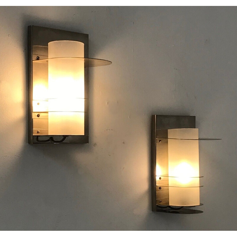 Pair of sconces in silver plated metal
