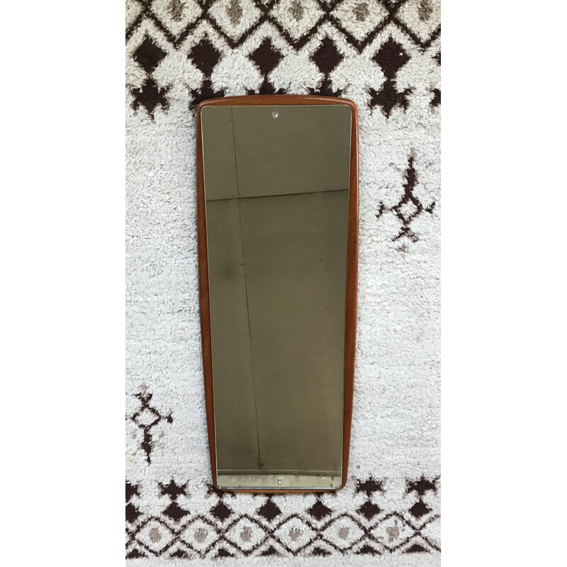 Scandinavian long narrow teak vintafe mirror 1950 1960