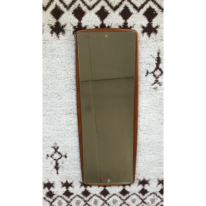 Scandinavian long narrow teak vintafe mirror 1950 1960