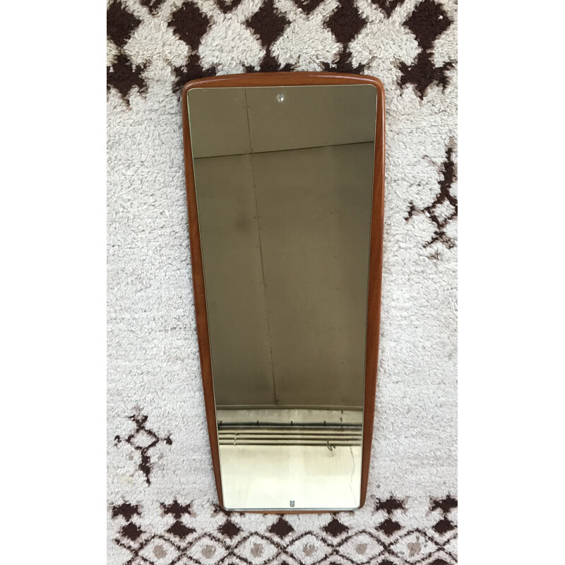 Scandinavian long narrow teak vintafe mirror 1950 1960