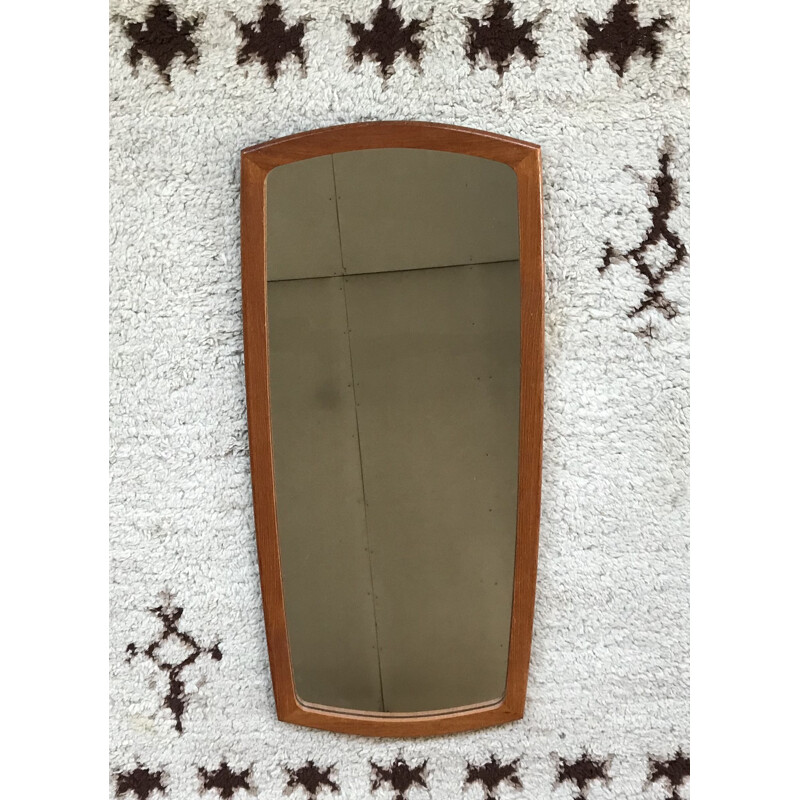 Vintage Scandinavian teak mirror in barrel shape 1950 1960