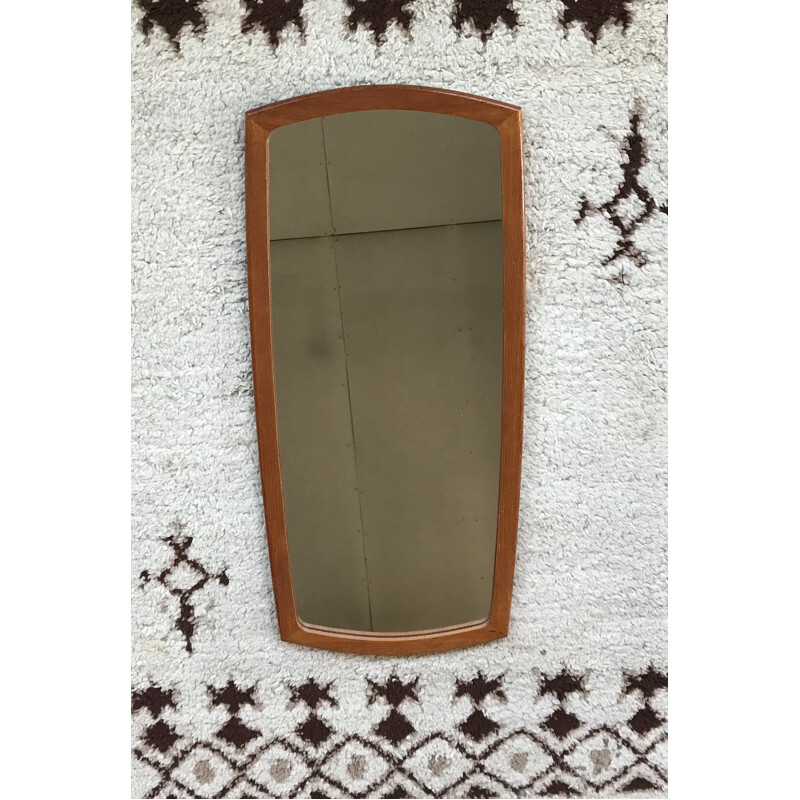 Miroir vintage en teck forme tonneau scandinave 1950 1960