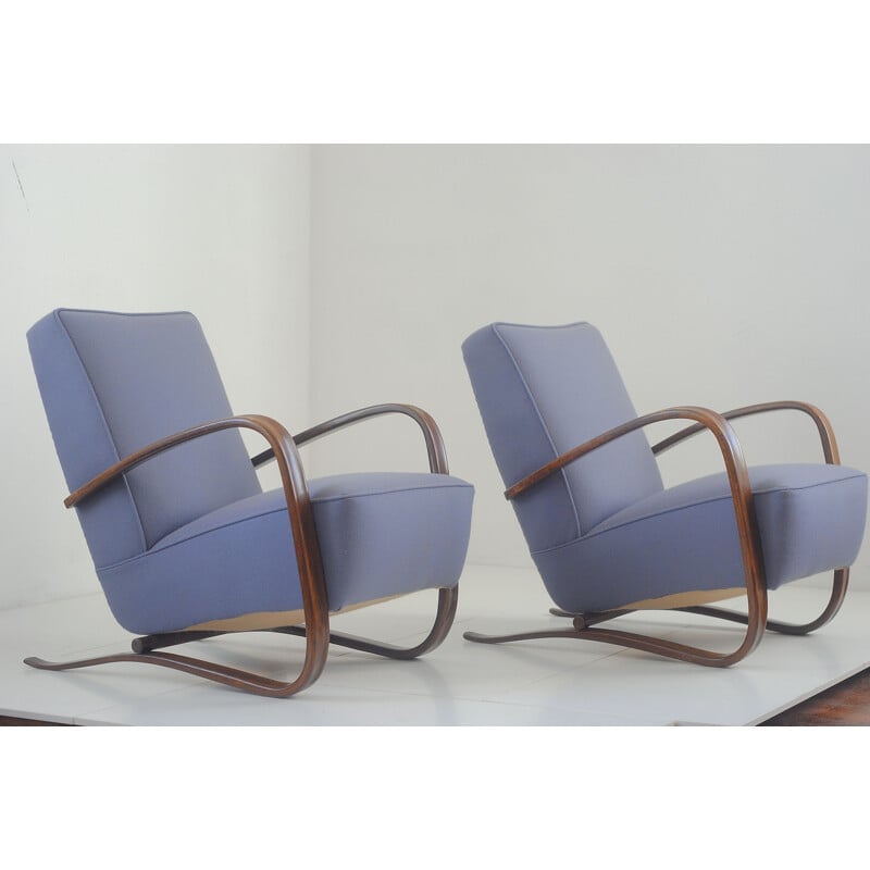 Paire de fauteuils vintage Art Déco en laine Kvadrat par Jindrich Halabala - 1930 