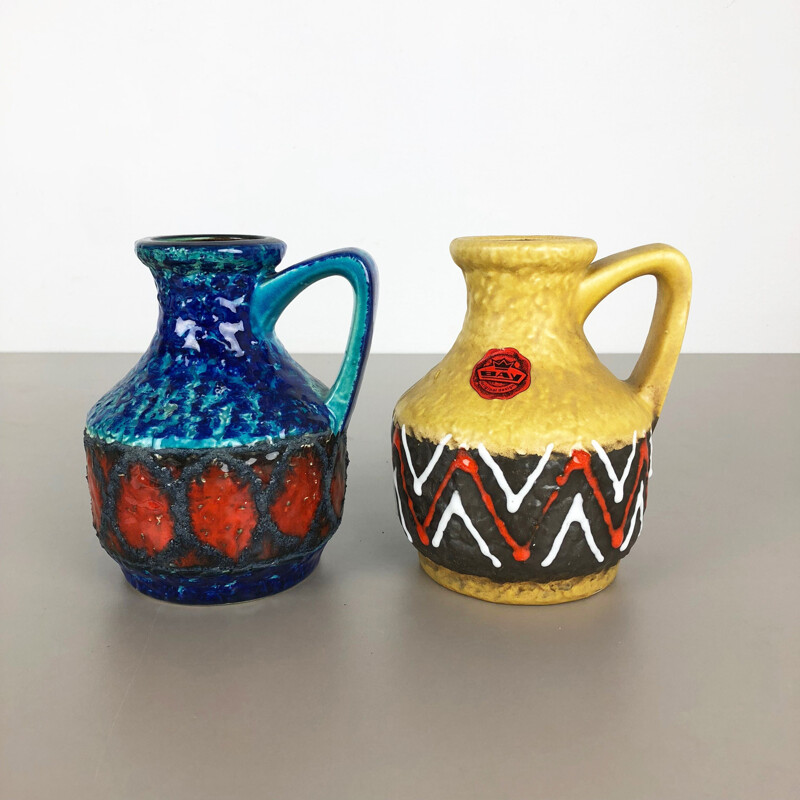 Ein Paar mehrfarbige Vintage-Vasen aus Fettlava-Keramik von Bay Ceramics
