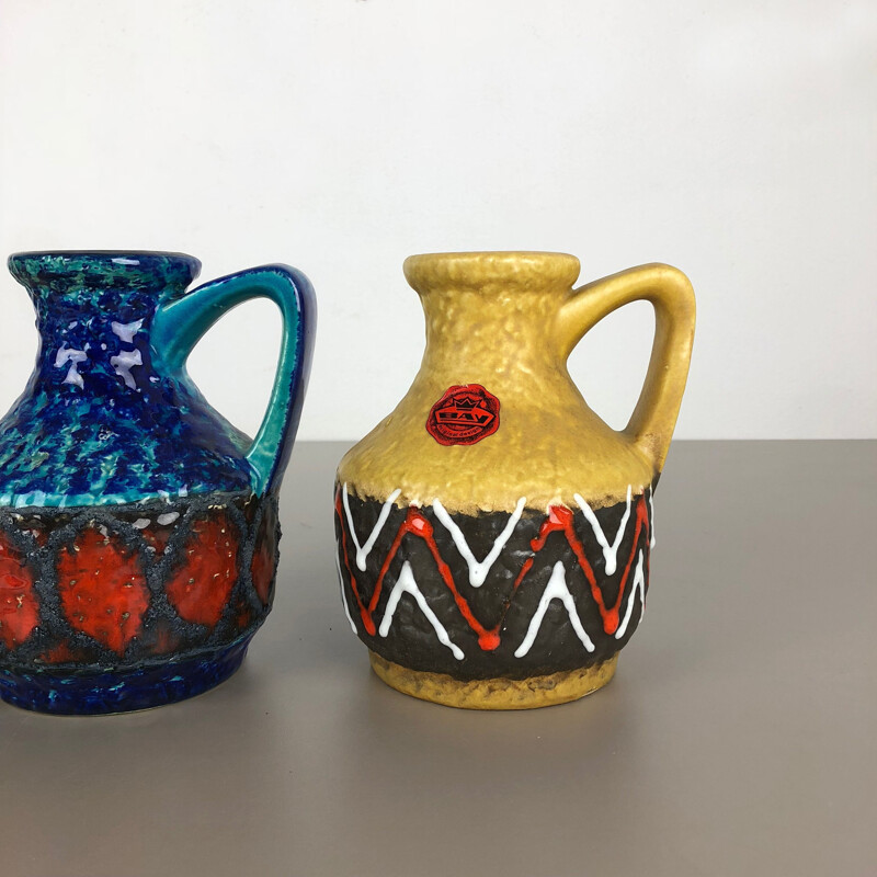 Pair of vintage multi-colored lava ceramic vases by Bay Ceramics