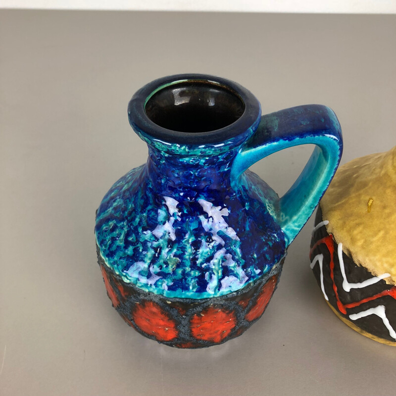 Pair of vintage multi-colored lava ceramic vases by Bay Ceramics
