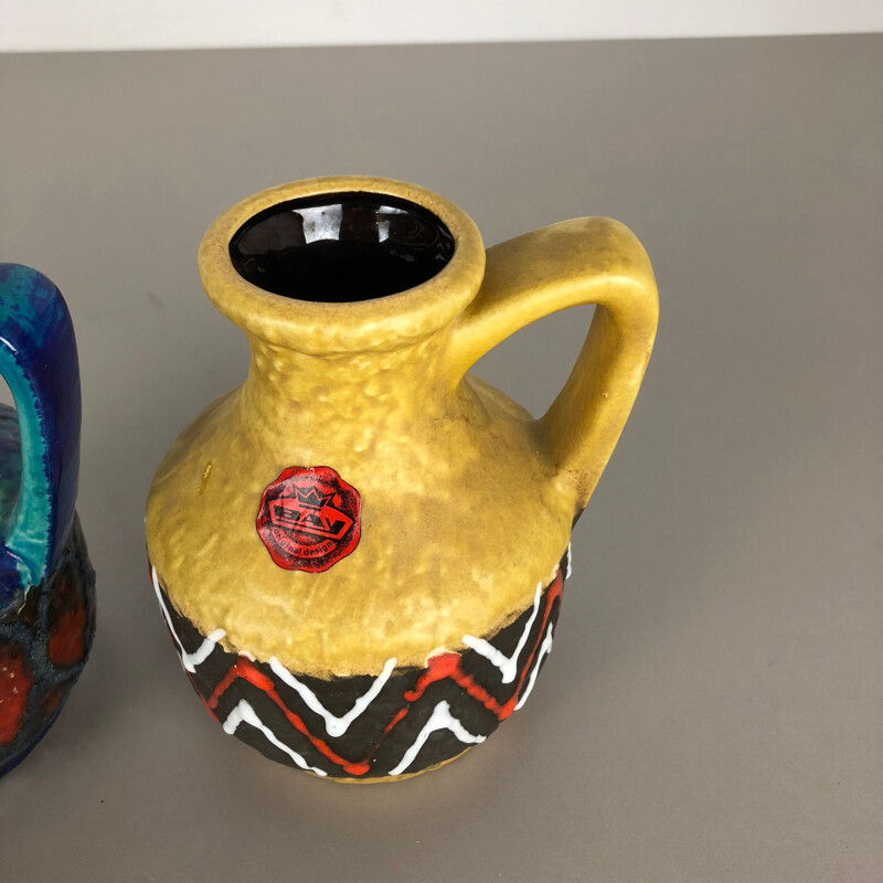 Pair of vintage multi-colored lava ceramic vases by Bay Ceramics