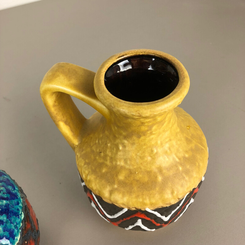 Pair of vintage multi-colored lava ceramic vases by Bay Ceramics