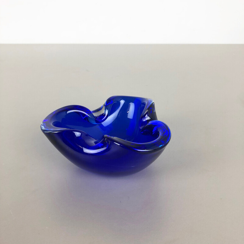 Heavy Murano Glass "Blue" Bowl Element Shell Ashtray Murano, Italy, 1970s