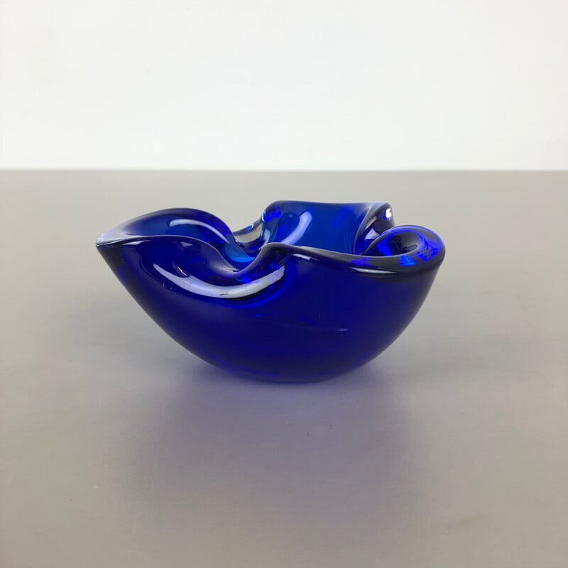 Heavy Murano Glass "Blue" Bowl Element Shell Ashtray Murano, Italy, 1970s