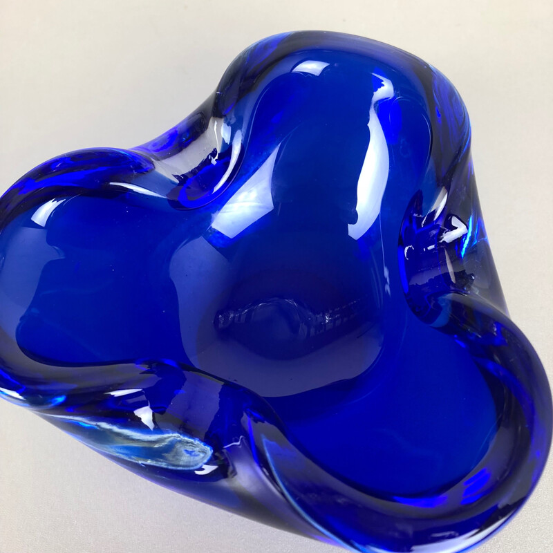 Heavy Murano Glass "Blue" Bowl Element Shell Ashtray Murano, Italy, 1970s