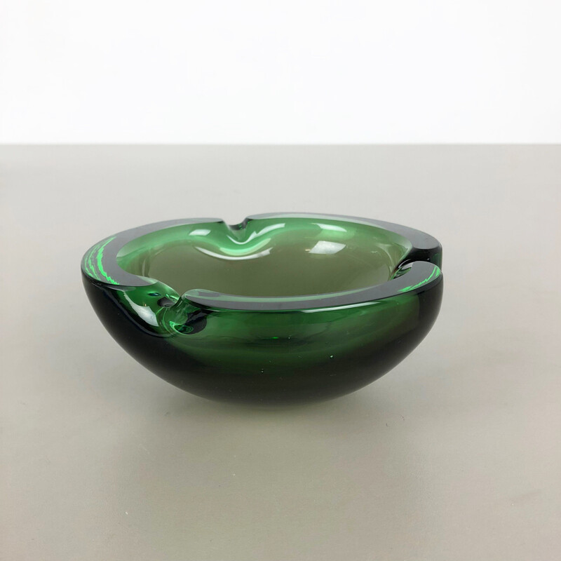 Cendrier vintage en verre de Murano "vert" à élément de bol en verre lourd Murano, Italie,1970