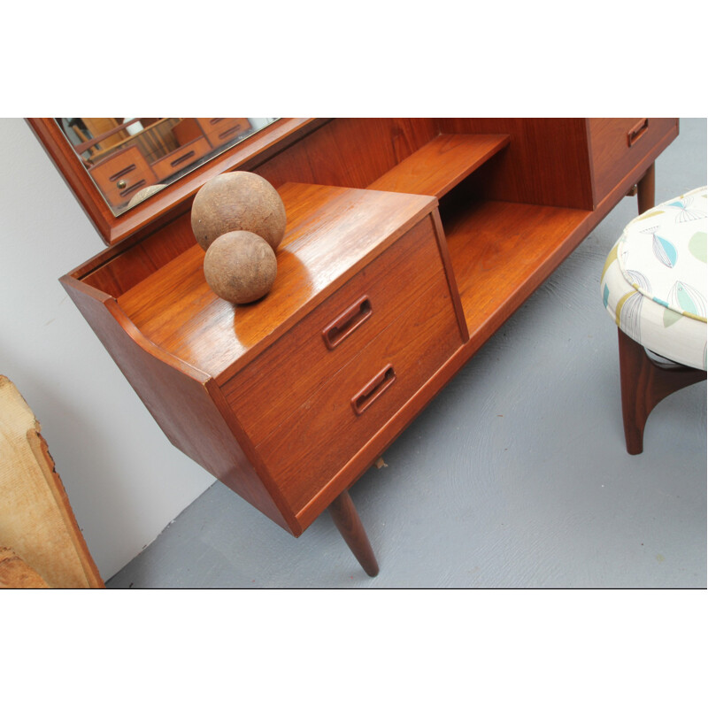 Grande coiffeuse scandinave en teck avec miroir inclinable - 1950