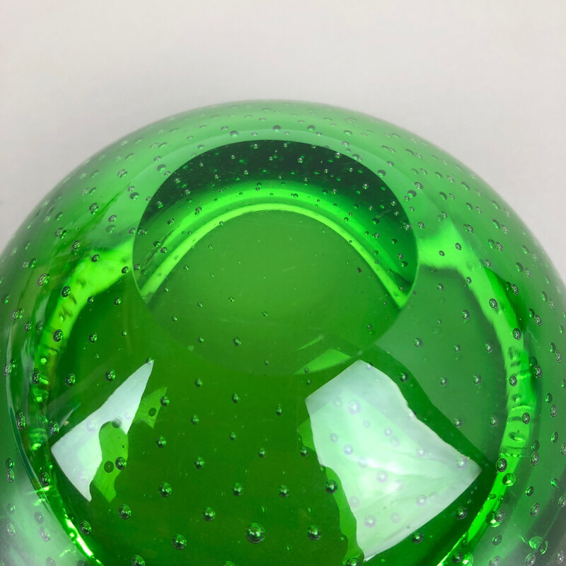 Cendrier vintage en verre Bullicante vert de Murano, Italie 1970