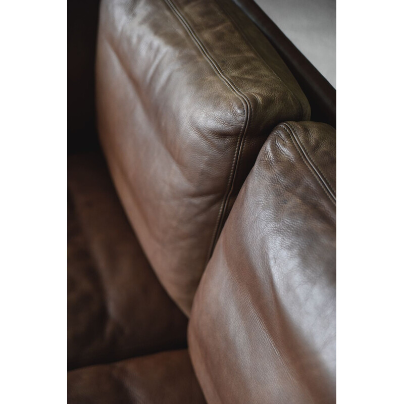 Canapé vintage danois en cuir brun de Stouby 1960